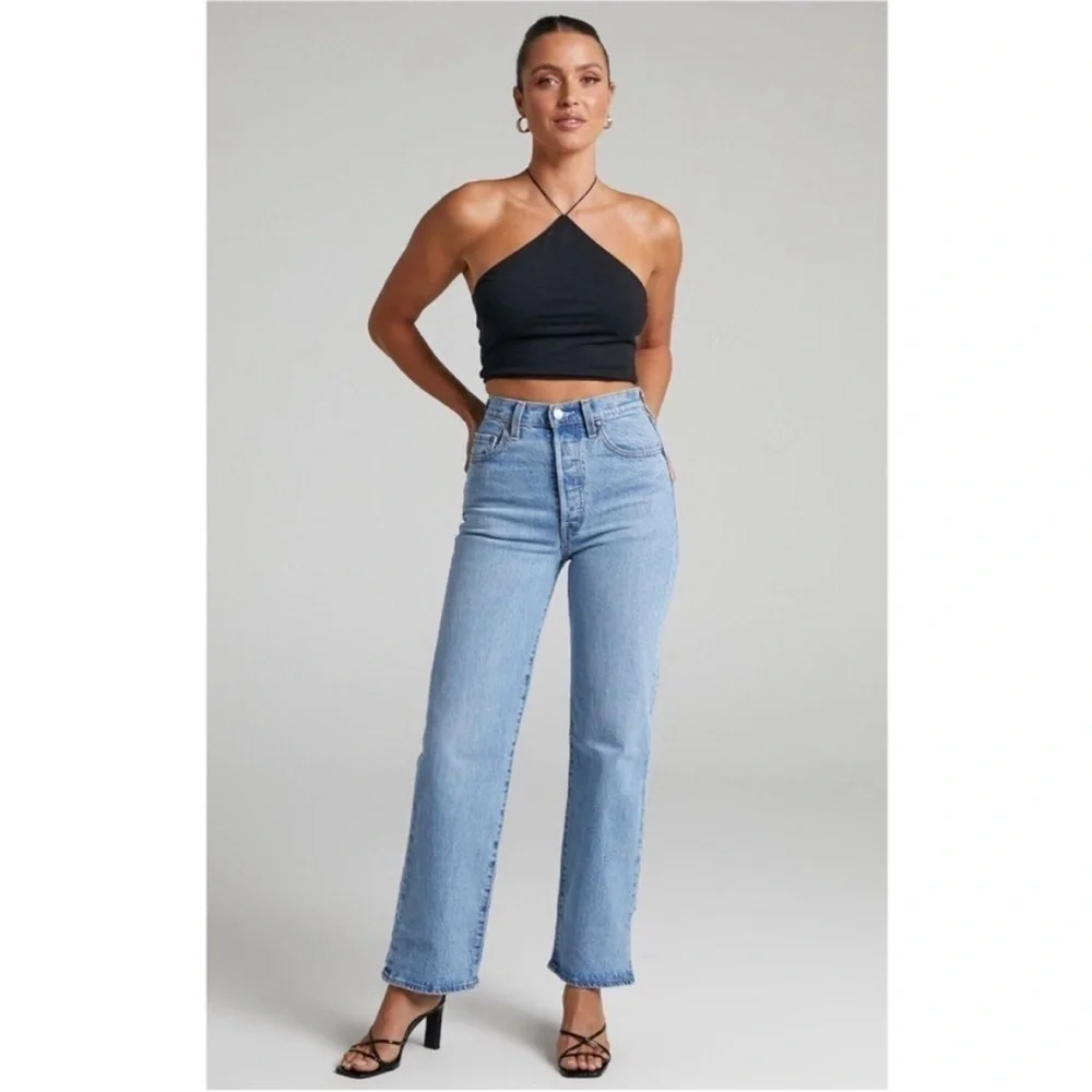 Levis Premium Womens Ribcage Straight Denim Jeans Blue High Waist Straight sz 25